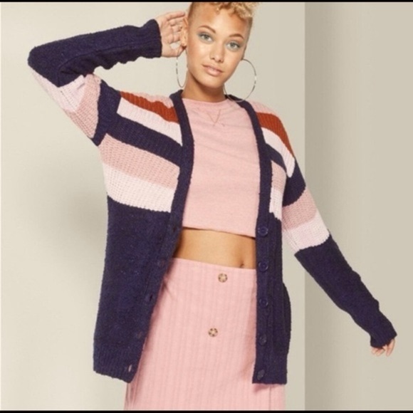 Striped Knit Cardigan Sweater L - Picture 5 of 5